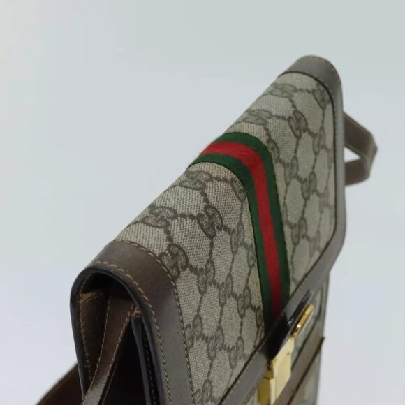 GUCCI GG Supreme Web Sherry Line Shoulder Bag PVC Beige Red Green - Picture 5 of 7